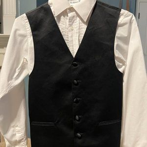 Youth Boys Black Tuxedo pants, vest and white long-sleeve shirt